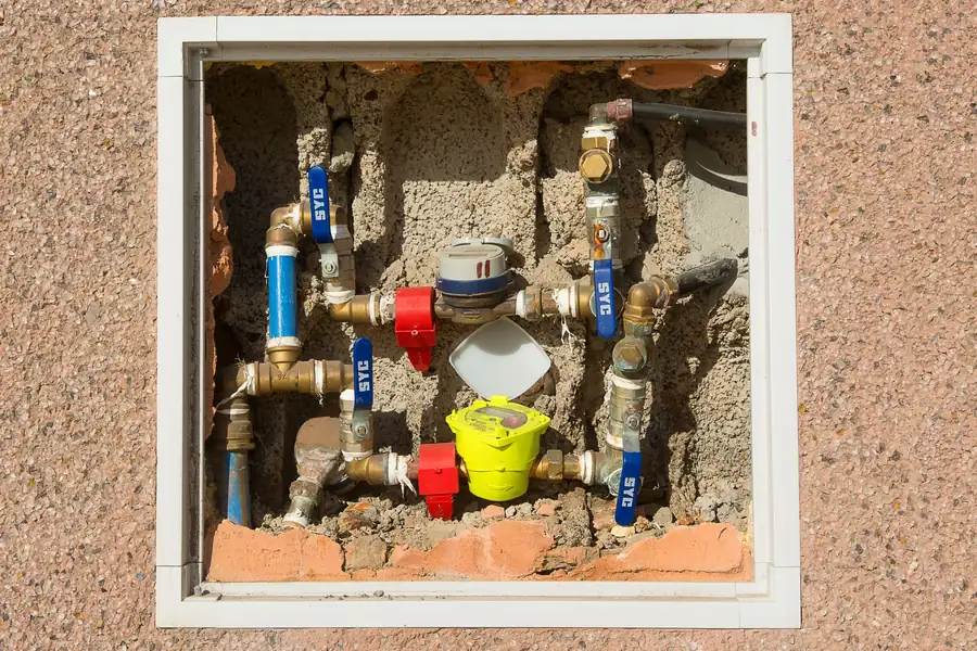 Water meter and shutoff valves inside a meter box
